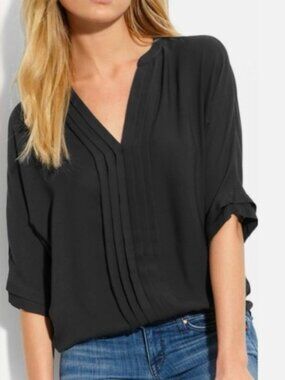 Joie Silk V-Neck Top, Dolman 3/4 Sleeves, Pintuck Details, Size Small